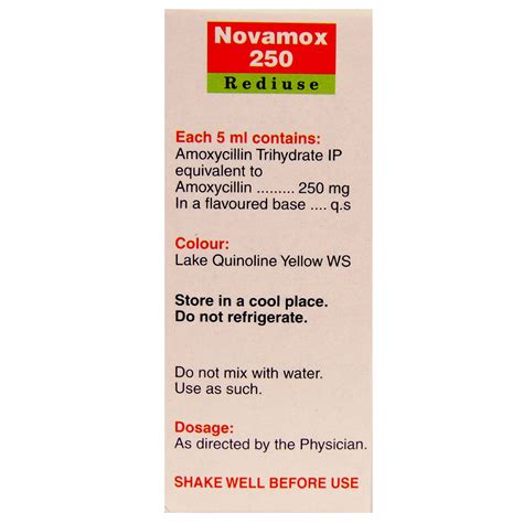 Novamox 250 Rediuse Oral Suspension 60 Ml Price Uses Side Effects