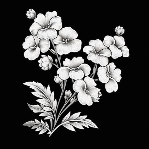 Premium Photo | Black And White Flower Drawing On Black Background