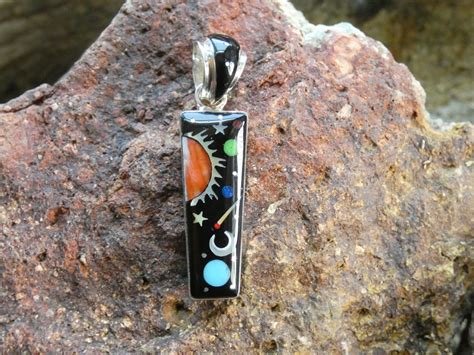 Colorful Night Sky Galaxy Crescent Moon Stars Handcrafted Sterling