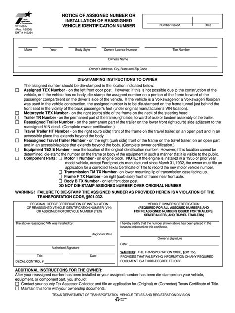 Fillable Online Txdmv Notice Of Assigned Number Or Txdmv Fax Email