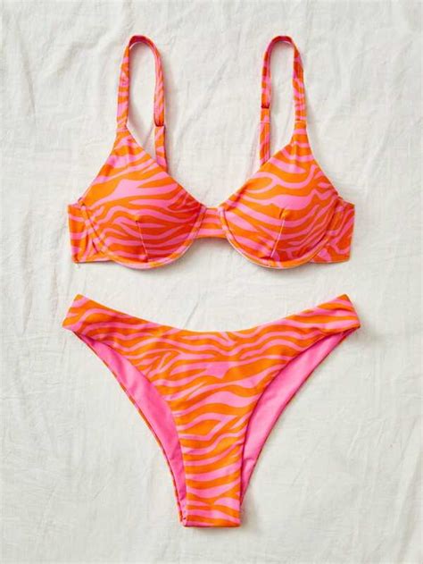 Zebra Striped Underwire Bikini Swimsuit SHEIN USA