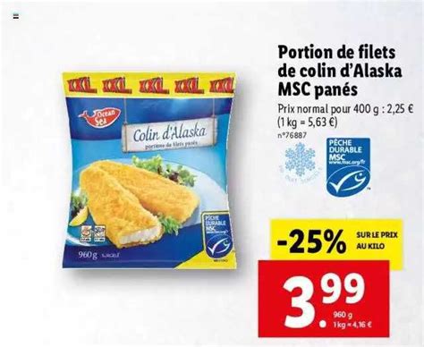 Promo Portion D Filets De Colin D alaska Msc Panés chez Lidl