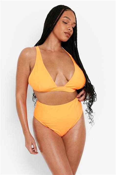 Plus Neon Essentials Plunge Bikini Top Boohoo Uk