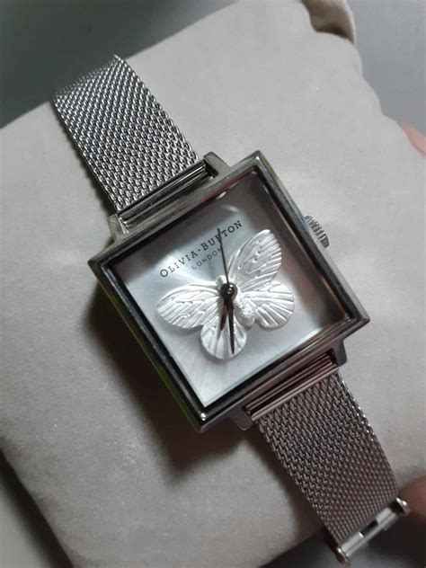 Authentic Olivia Burton London 3d Butterfly 3 Hand 23mm Mesh Band Silver Womens Watch With