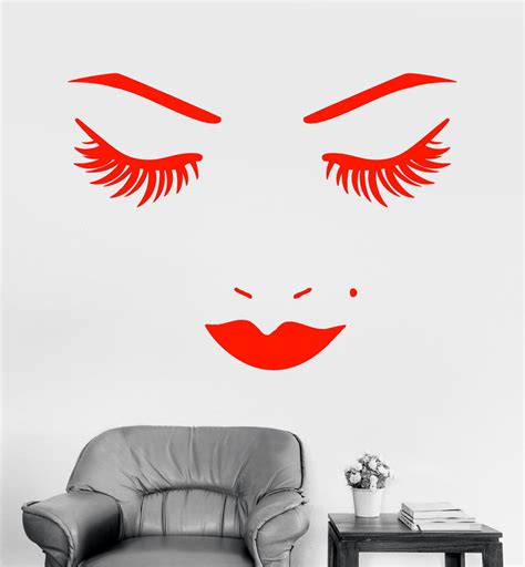 Vinyl Wall Decal Face Lips Eyelash Beauty Salon Makeup Stickers Unique Wallstickers4you