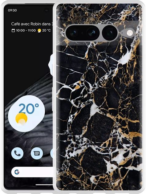 Cazy Hoesje Geschikt Voor Google Pixel 7 Pro Zwart Goud Marmer Bol