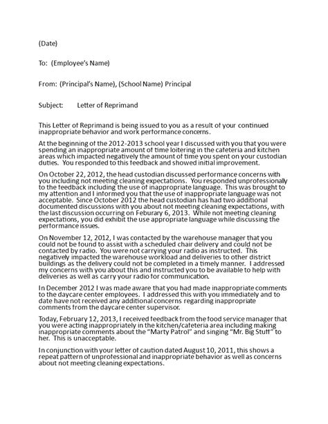 Addressing Inappropriate Behavior Expectations And Concerns Letter Of Reprimand