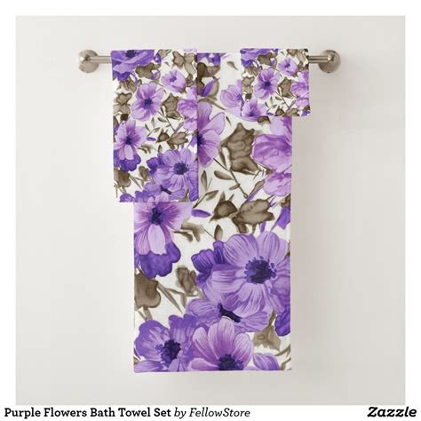 Purple Flowers Bath Towel Set Flower Bath Patterned Bath Towels Bath Towel Sets