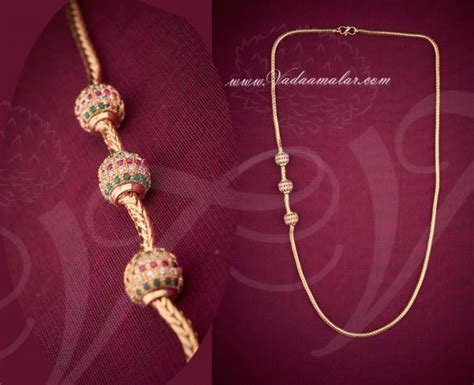 Gold Plated Chains Traditional India Ruby Emerald Stones Long Chain