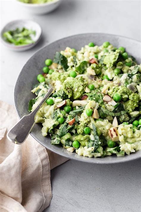 Spring Greens Leek Pea And Pesto Risotto Cupful Of Kale Recipe Whole Food Recipes