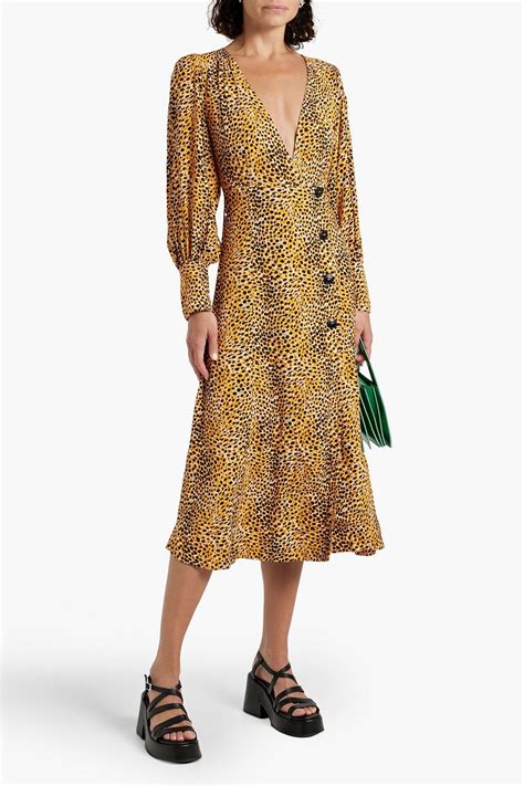 Ganni Wrap Effect Printed Crepe Midi Dress The Outnet