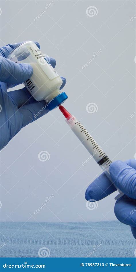 Propofol Anesthetic Syringe Application Into IV Cannula Stock