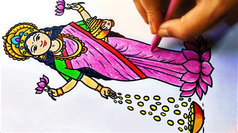 Lakshmi Mata Drawing Very Easy Lakshmi Drawing Laxmi Drawing Easy Step By Step Youtube