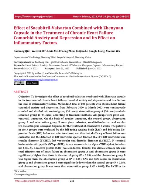 Pdf Effect Of Sacubitril Valsartan Combined With Zhenyuan Capsule In