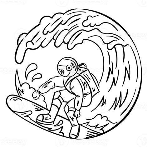 Surfing Astronaut Line Art Illustration 10884686 PNG