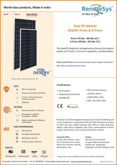 Renewsys W Polycrystalline Solar Pv Module At Rs Watt Sanjeeva