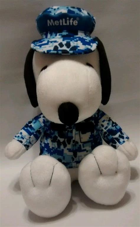 Snoopy Plush Wearing Army Camo Blue Met Life Shirt And Hat 12 Sitting