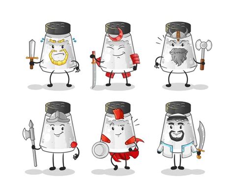 Premium Vector Salt Shaker Warrior Group Character Cartoon Mascot Vector