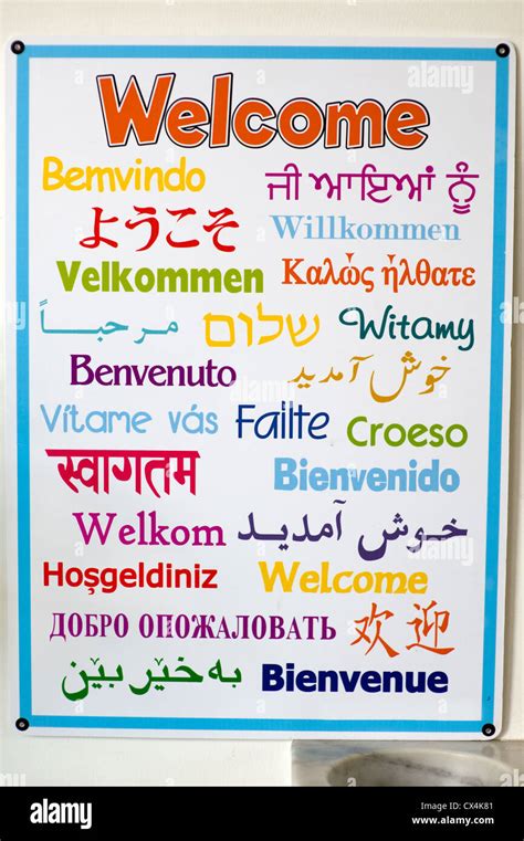 A Multilingual Welcome Sign In Various International Languages Stock