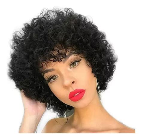 Peluca Negra Rizada Corta Mujer Afro Color Negro MercadoLibre