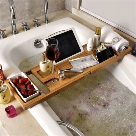 Expandable Bamboo Bathtub Caddy Tray For Bath Tub Using Bamboo