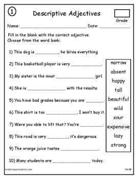 Identifying Adjectives Worksheet Identifying Descriptive Words