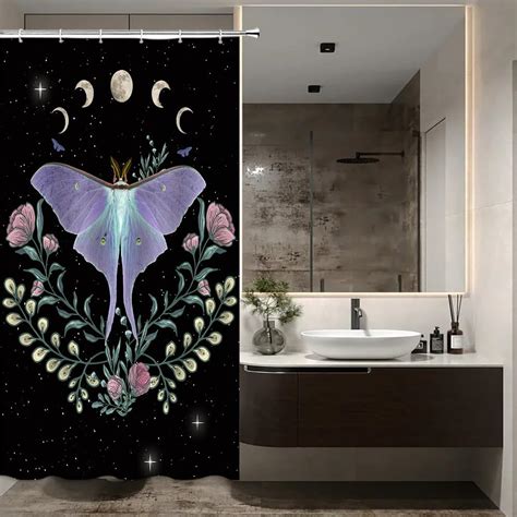 Amazon Moth Shower Curtain Mysterious Moon Phases Star Floral