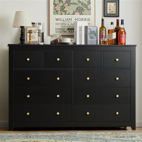 EnHomee Black Dresser for Bedroom 10 Deep Drawers Modern Wood Dressers ...