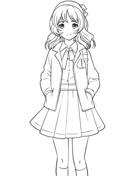 Anime Girl Coloring Page 22562901 Vector Art At Vecteezy