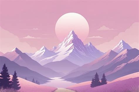 Premium Photo | Pastel pink and lavender minimalist landscape mountain ...