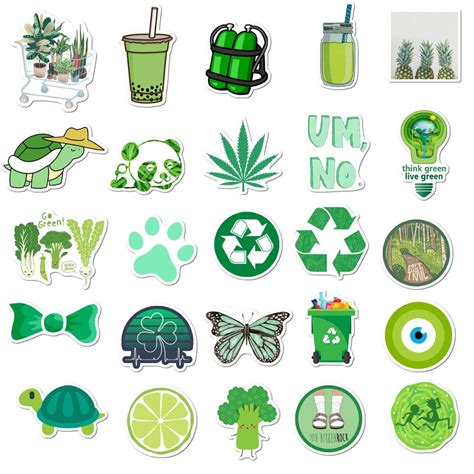 50pcs Cute Green Sticker Pack For Laptop Water Etsy