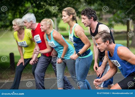 Marathon Athletes on the Starting Line Stock Photo - Image of happy ...