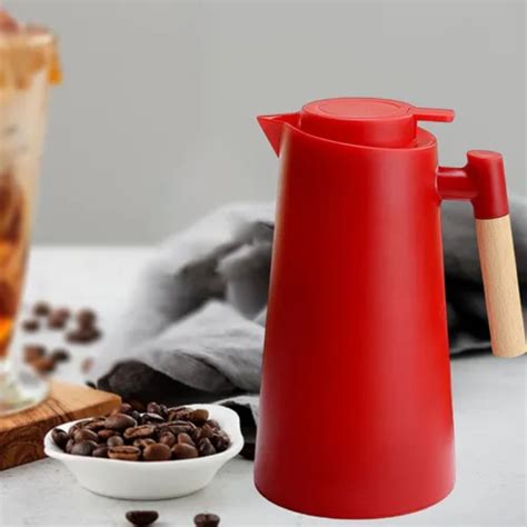 Garrafa de Café 1 Litro Cabo Madeira Isolamento Térmico Vermelho