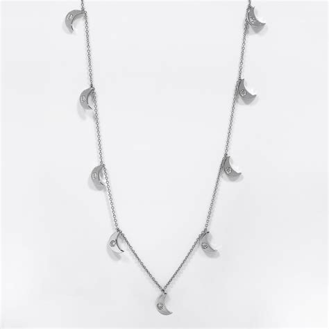 Adjustable 14k White Gold Diamond Dangle Half Moon Necklace – MB Altman