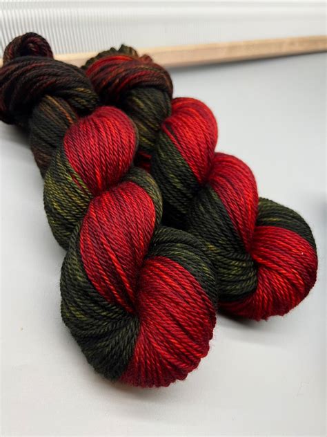 Vintage Hand Dyed Yarn Aran Red Green Yarn Superwash Etsy