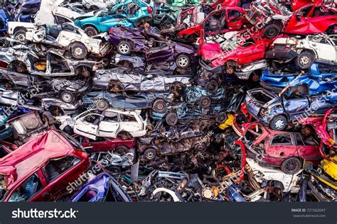 Scrapped Cars Stacked On Scrap Yard Stock Photo Shutterstock