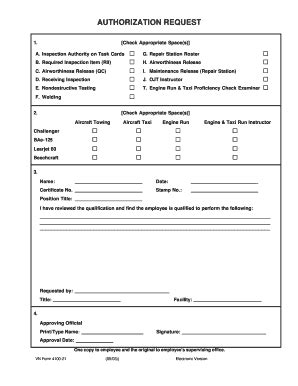 Fillable Online Faa Authorization Request Form Vn Form Faa