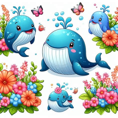 Premium Vector Cute Whales Fish Vector Cartoon Illustration