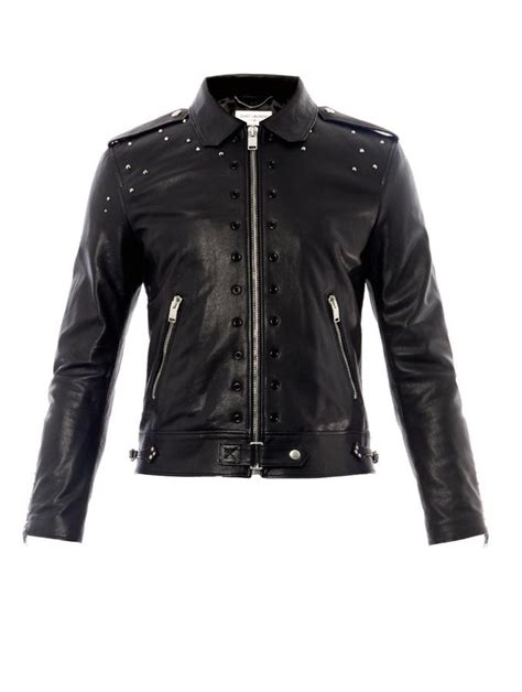 Black Embellished Leather Biker Jacket Saint Laurent Studded Leather