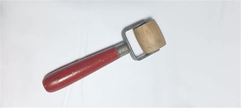 Vintage Wooden Dough Roller With Red Handle / Wall Paper Roller/ Antique Dough Roller/ Antique ...