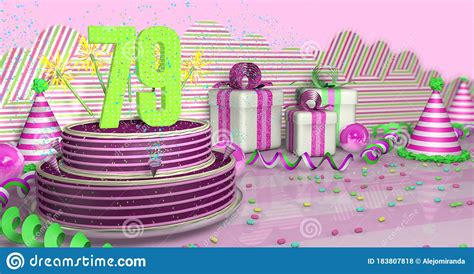 Purple Round Birthday Cake Decorated With Colored Sparks And Pink