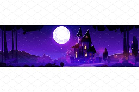 Nighttime cartoon landscape with | Object Illustrations ~ Creative Market