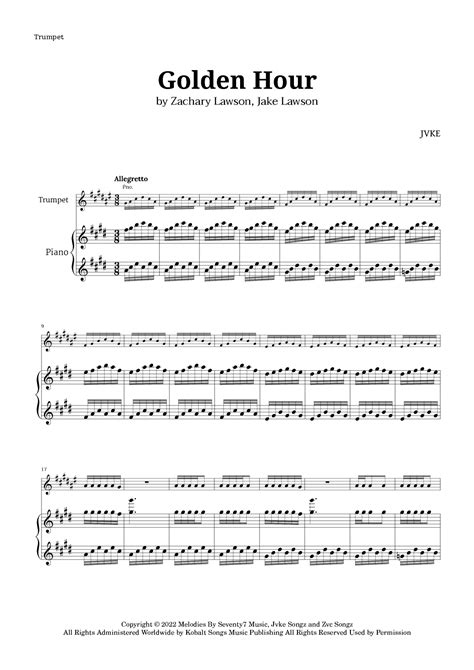 Golden Hour Arr Langanho Sheet Music Jvke Trumpet And Piano