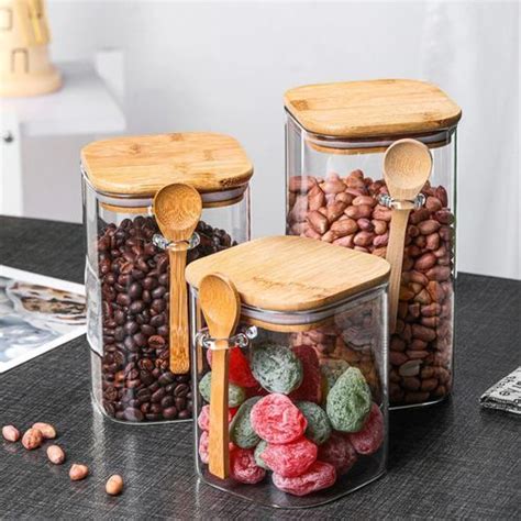 Lot de 3 pots en verre pour assaisonnement avec cuillère et couvercles