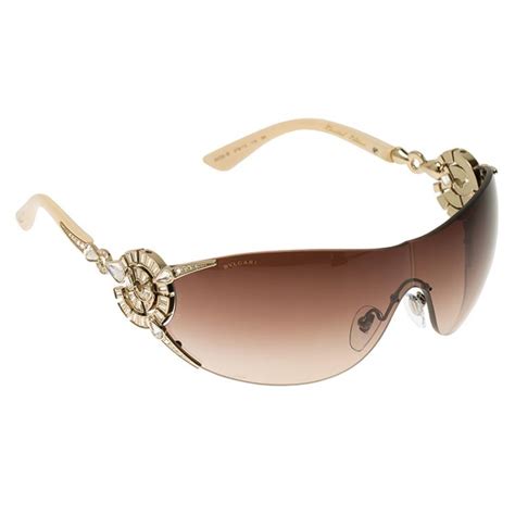 Bvlgari Cream Limited Edition Crystal Embellished Shield Sunglasses