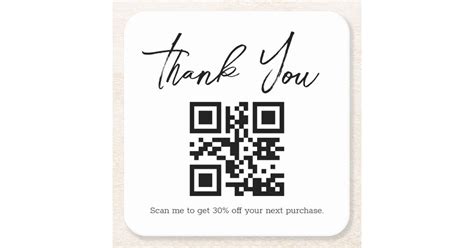 Modern Minimalist Thank You Business Qr Code Square Paper Coaster Zazzle