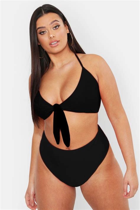 Plus Tie Front High Waist Bikini Set Boohoo Womens Plus Size