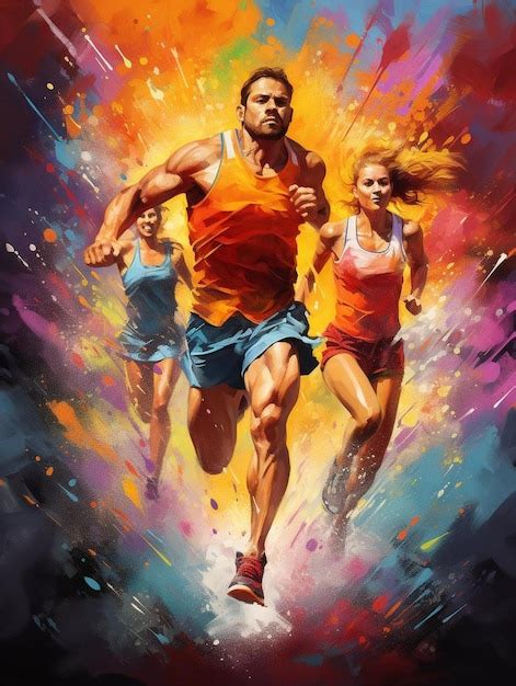 Premium AI Image | a poster of a man running with a woman running in a ...