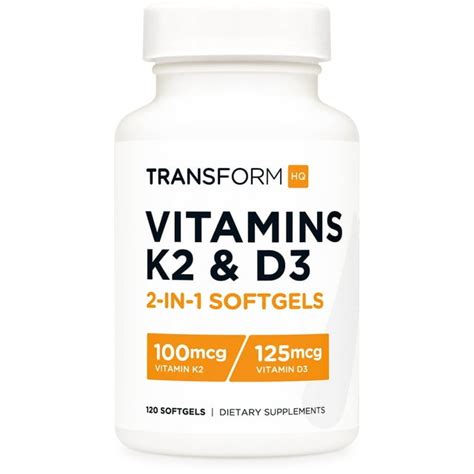 Transformhq Vitamin K2 Mk7 100mcg Vitamin D3 5000 Iu 120