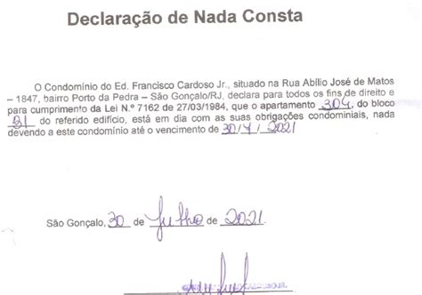 Declaração Nada Consta Pdf